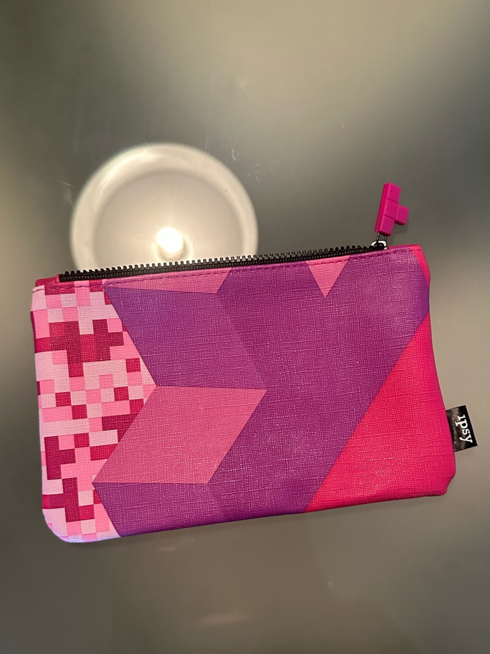 ipsy Pink and Purple Geometric Zip Pouch